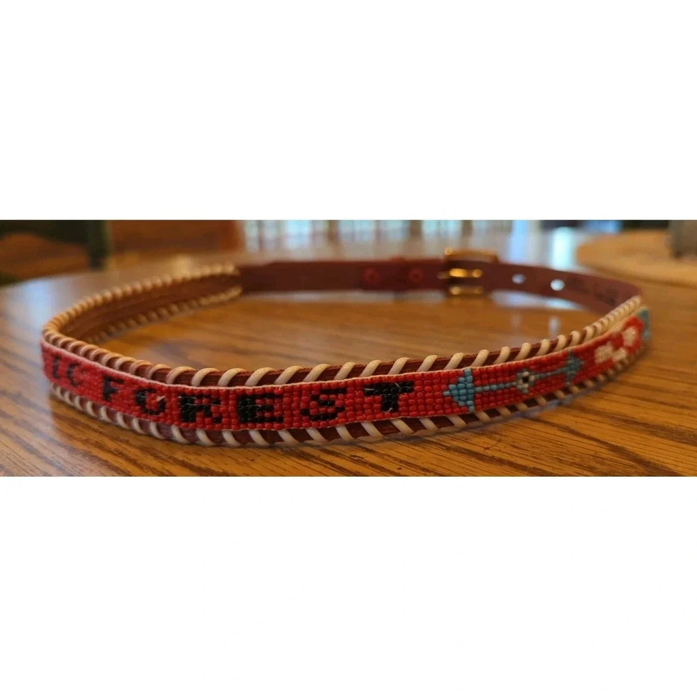 NOS Magic Forest Lake George NY Novelty Beaded Leather Belt Kids Youth Adult 30
